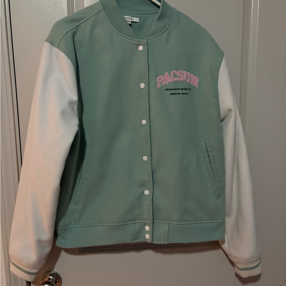 Women’s Muticolor PacSun Green and White Varsity Jacket